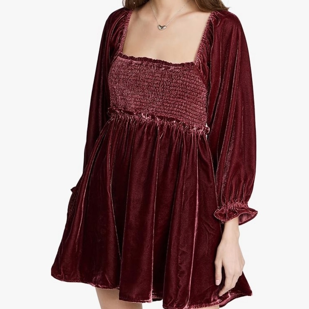 Free people Movement Women's Daphne Velvet Sleeve Mini Dress roan rouge … - Picture 3 of 16